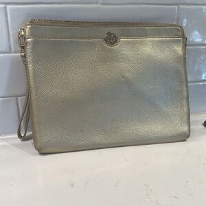 Tory Burch Bags | Tory Burch Landon Zip Gold Pebbled Leather Clutch